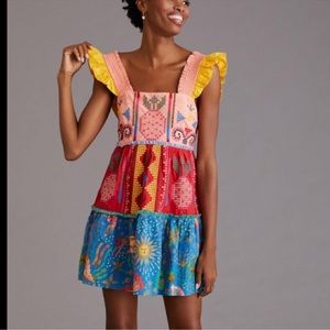 Farm Rio color block embroidered mini dress. Size M. It’s short!
